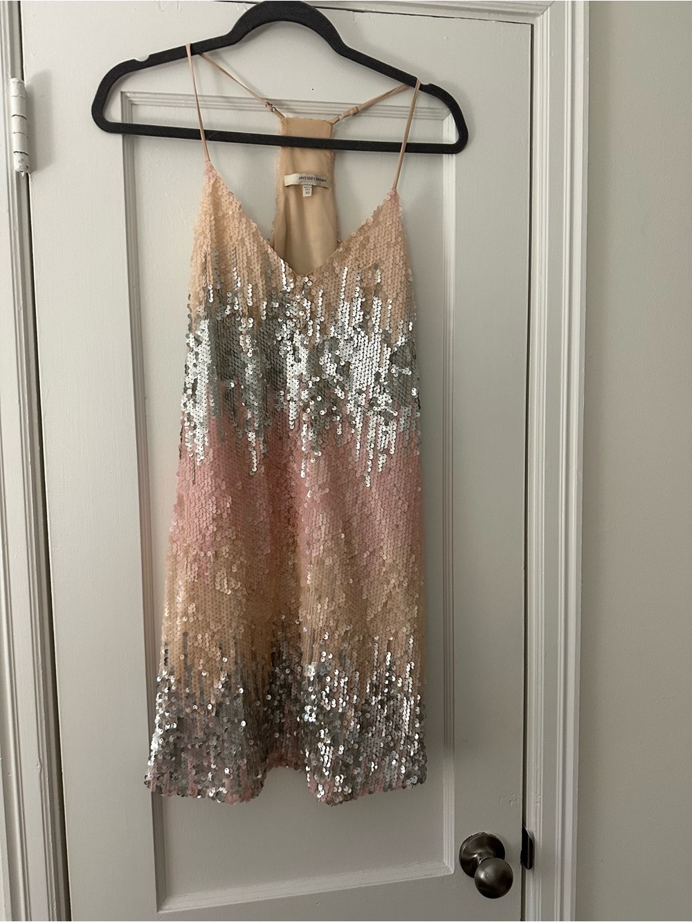 Lavender Brown Nude-Beige Sequin Slip Dress